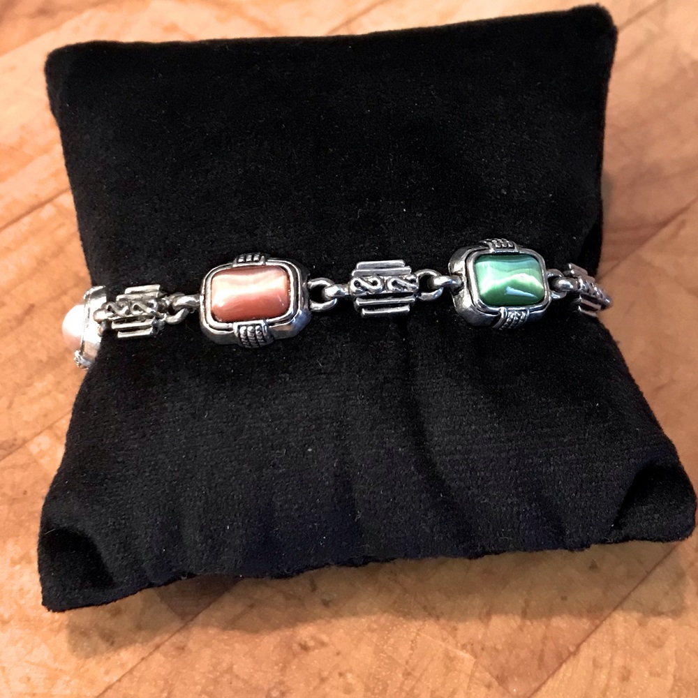 Multi-colored Stone & Antique Silver Clasp Bracelet